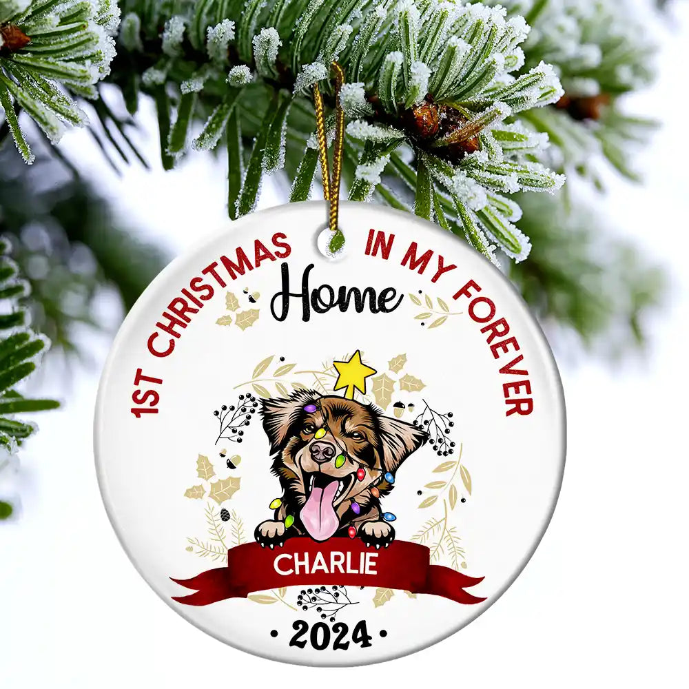 My First Christmas - Gift For Dog Owners - Personalized Custom Circle Ceramic Ornament