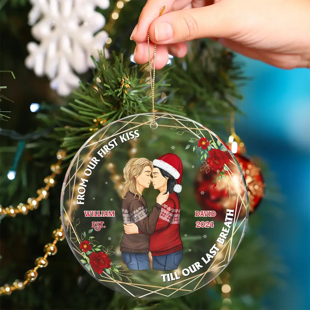 From Our First Kiss Till Our Last Breath - Christmas Couple Gift - Personalized Custom Circle Acrylic Ornament