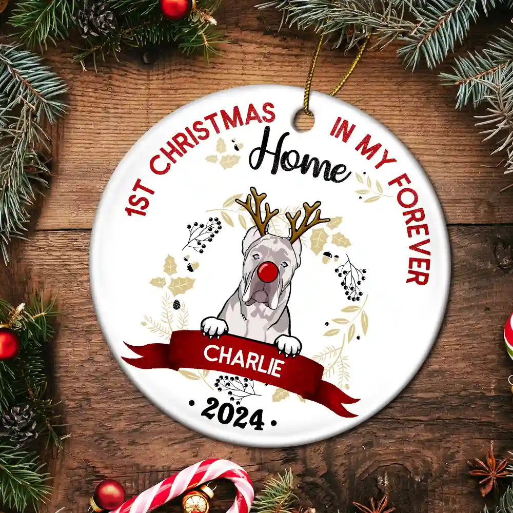 My First Christmas - Gift For Dog Owners - Personalized Custom Circle Ceramic Ornament