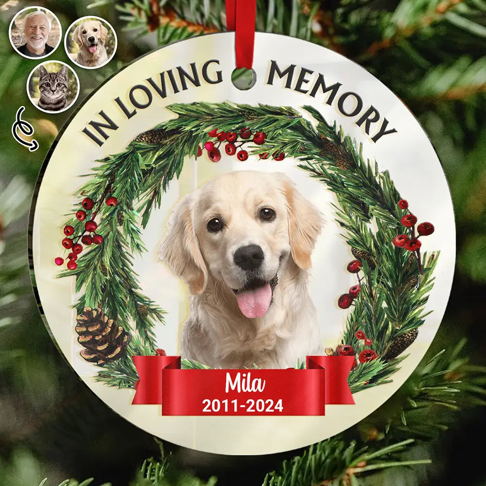 Memorial, Pet Lovers, Dog Lovers, Cat Lovers - Custom Photo Dog Cat Pet Human In Loving Memory - Personalized Custom Shaped Mirror Ornament