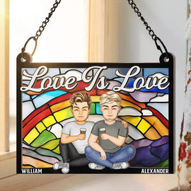 Couple Love Is Love - Personalized Window Hanging Suncatcher Ornament