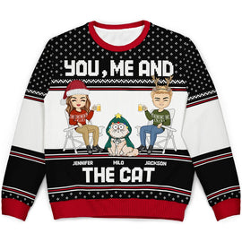 You, Me And The Cat - Personalized Unisex Ugly Sweater