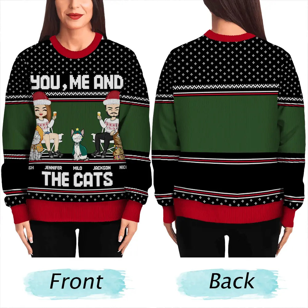 You, Me And The Cat - Personalized Unisex Ugly Sweater