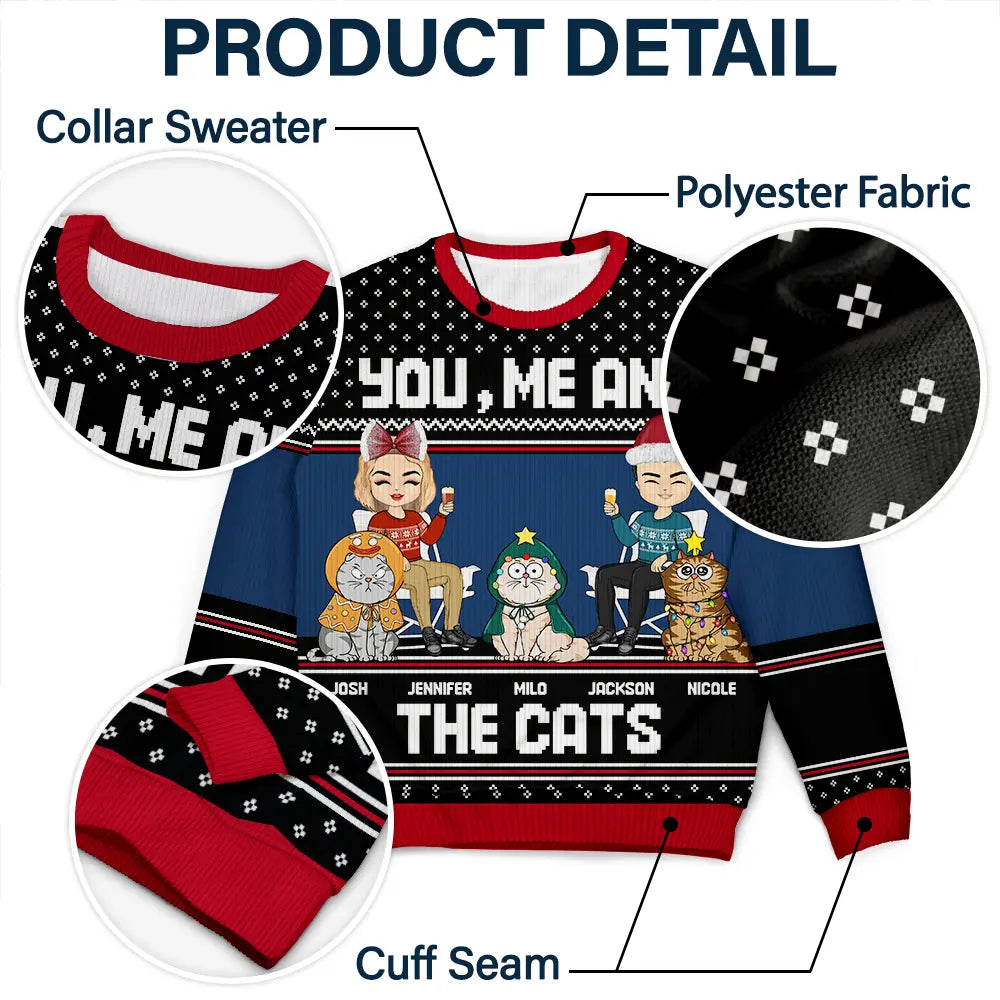 You, Me And The Cat - Personalized Unisex Ugly Sweater