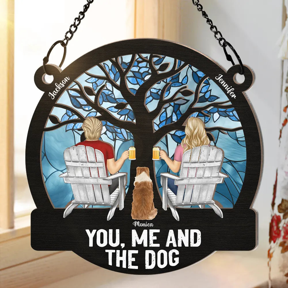 Four Seasons You, Me And The Dog - Personalized Window Hanging Suncatcher Ornament