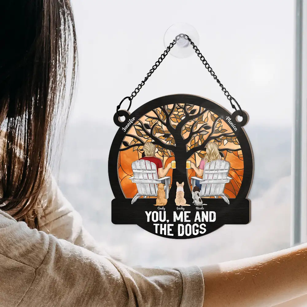 Four Seasons You, Me And The Dog - Personalized Window Hanging Suncatcher Ornament