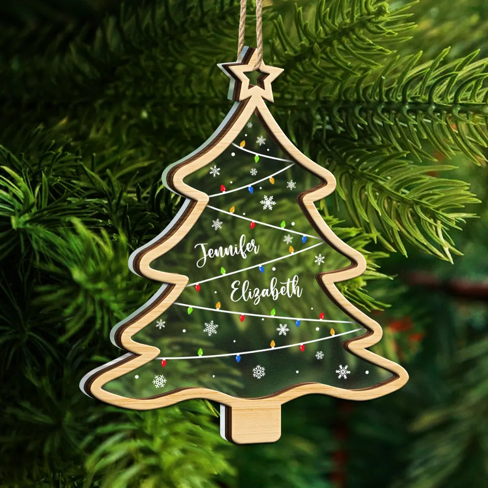 Family, Bestie - Christmas Tree Family Bestie Coworker Custom Name - Personalized 2-Layered Mix Ornament