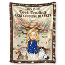 Reading, Dog Lovers, Cat Lovers - Book Reading & Cat Cuddling Blanket - Personalized Fleece Blanket, Sherpa Blanket