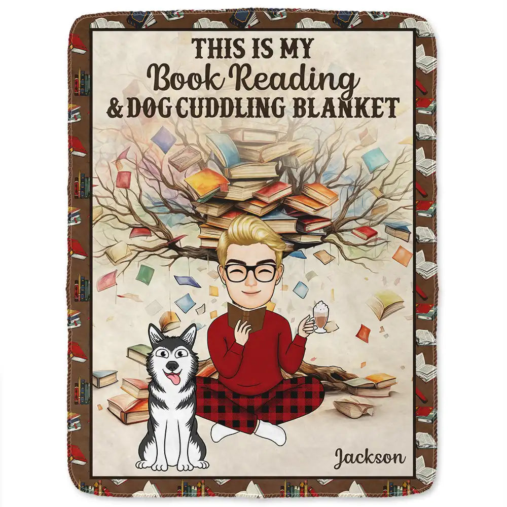 Reading, Dog Lovers, Cat Lovers - Book Reading & Cat Cuddling Blanket - Personalized Fleece Blanket, Sherpa Blanket