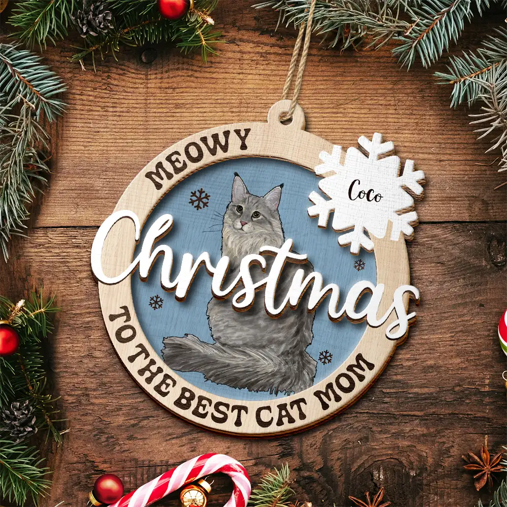 Pet Lovers, Cat Lovers - Christmas To The Best Cat Mom Cat Dad - Personalized 2-Layered Wooden Ornament