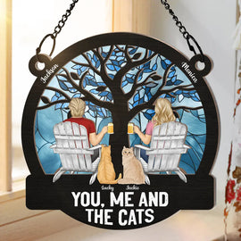 Cat Lovers, Gift For Couples, Pet Couple - Four Seasons You, Me And The Cat - Personalized Window Hanging Suncatcher Ornament