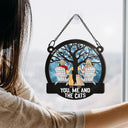 Cat Lovers, Gift For Couples, Pet Couple - Four Seasons You, Me And The Cat - Personalized Window Hanging Suncatcher Ornament