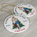 Christmas,Gift For Couples,Gift For Husband,Gift For Wife,Gift For Boyfriend,Gift For Girlfriend,Happy - Christmas Couple Kissing My Favorite Place In All The World - Personalized Circle Ceramic Ornament