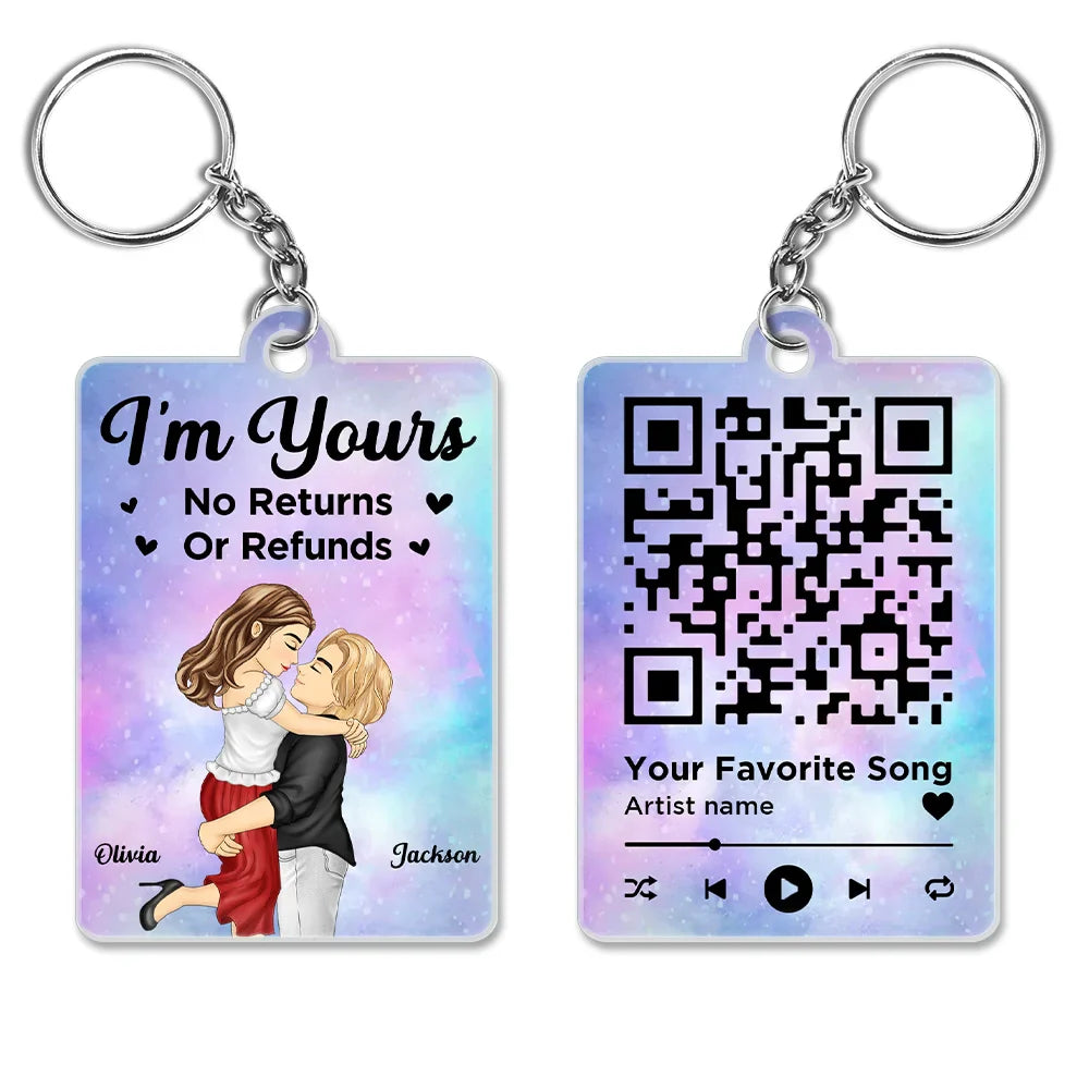 Gift For Couples - Couple Cartoon Song QR Code I'm Yours No Returns - Personalized Acrylic Keychain