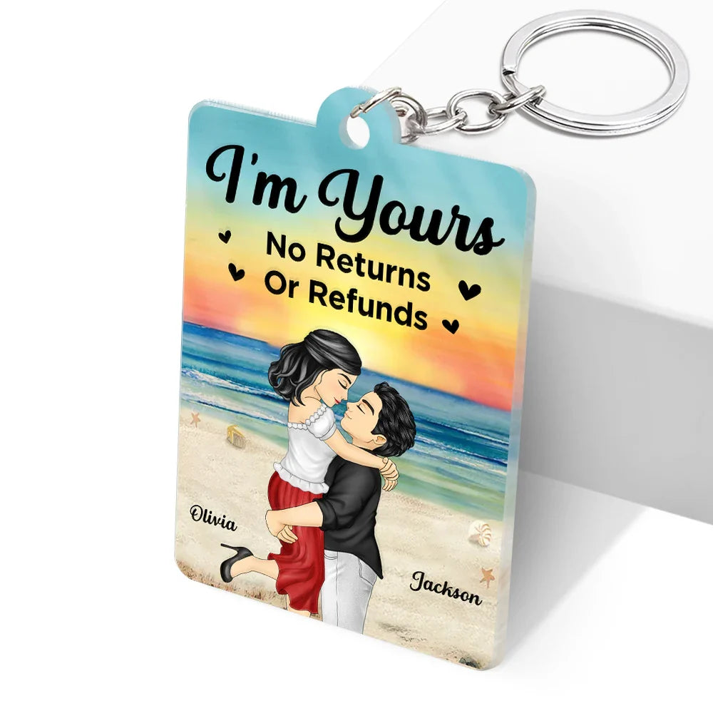 Gift For Couples - Couple Cartoon Song QR Code I'm Yours No Returns - Personalized Acrylic Keychain