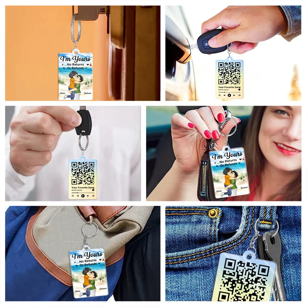 Gift For Couples - Couple Cartoon Song QR Code I'm Yours No Returns - Personalized Acrylic Keychain