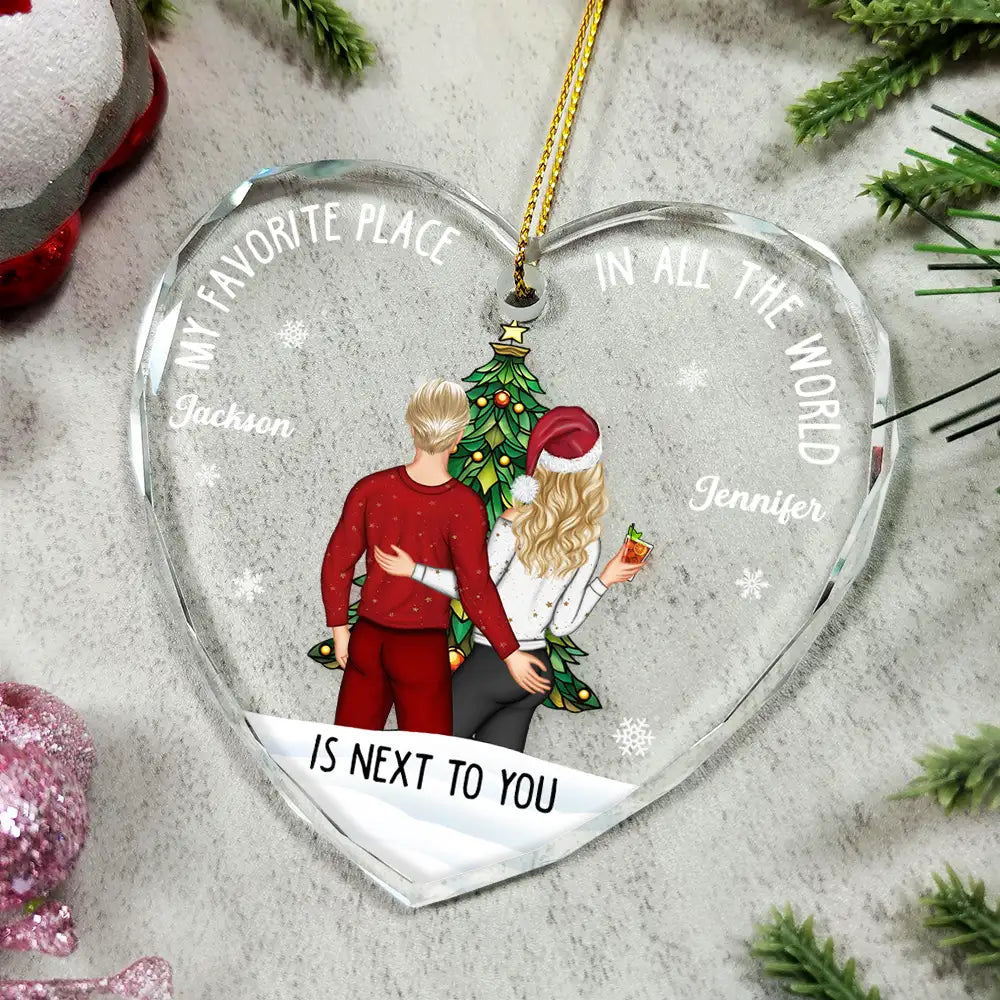 Gift For Couples, Gift For Husband, Gift For Wife, Gift For Boyfriend, Gift For Girlfriend - Christmas Backview My Favorite Place In All The World - Personalized Glass Ornament