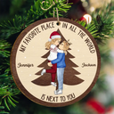 Gift For Couples, Gift For Husband, Gift For Wife, Gift For Boyfriend, Gift For Girlfriend - Christmas Couple My Favorite Place In All The World - Personalized Custom Shaped Wooden Ornament