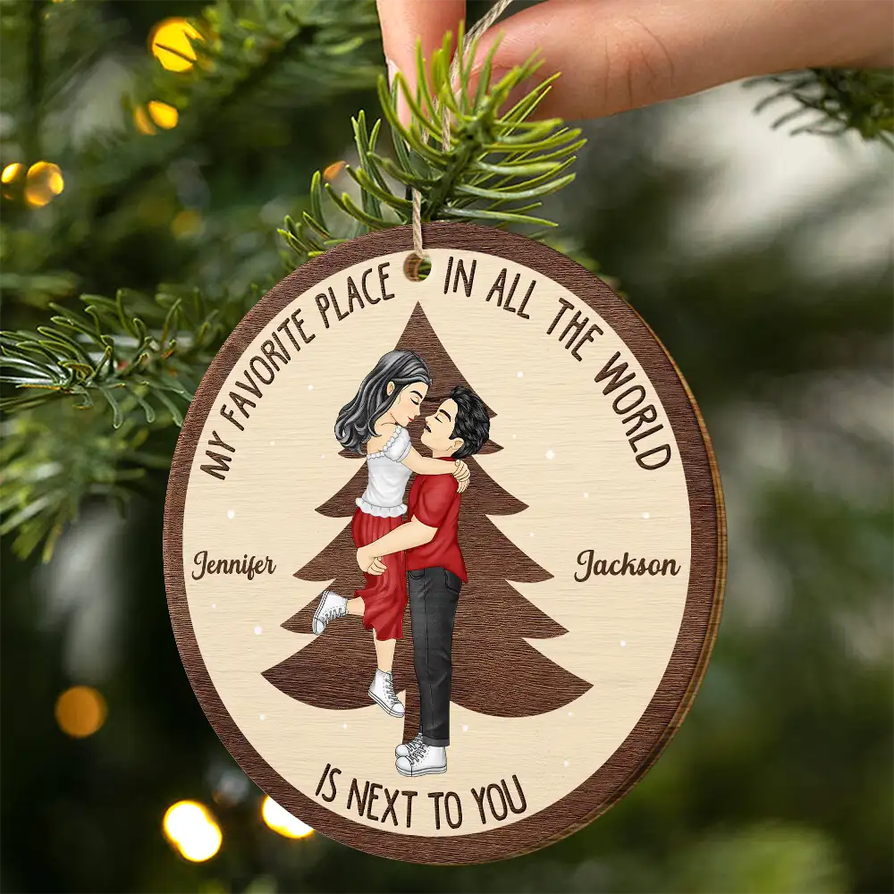 Gift For Couples, Gift For Husband, Gift For Wife, Gift For Boyfriend, Gift For Girlfriend - Christmas Couple My Favorite Place In All The World - Personalized Custom Shaped Wooden Ornament