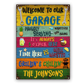 Welcome To Our Garage - Personalized Custom Classic Metal Signs