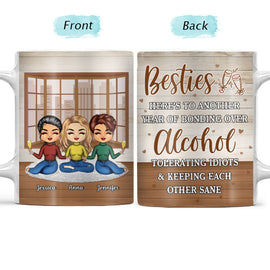 Besties Chibi Bonding Over Alcohol - Personalized Custom White Edge-to-Edge Mug