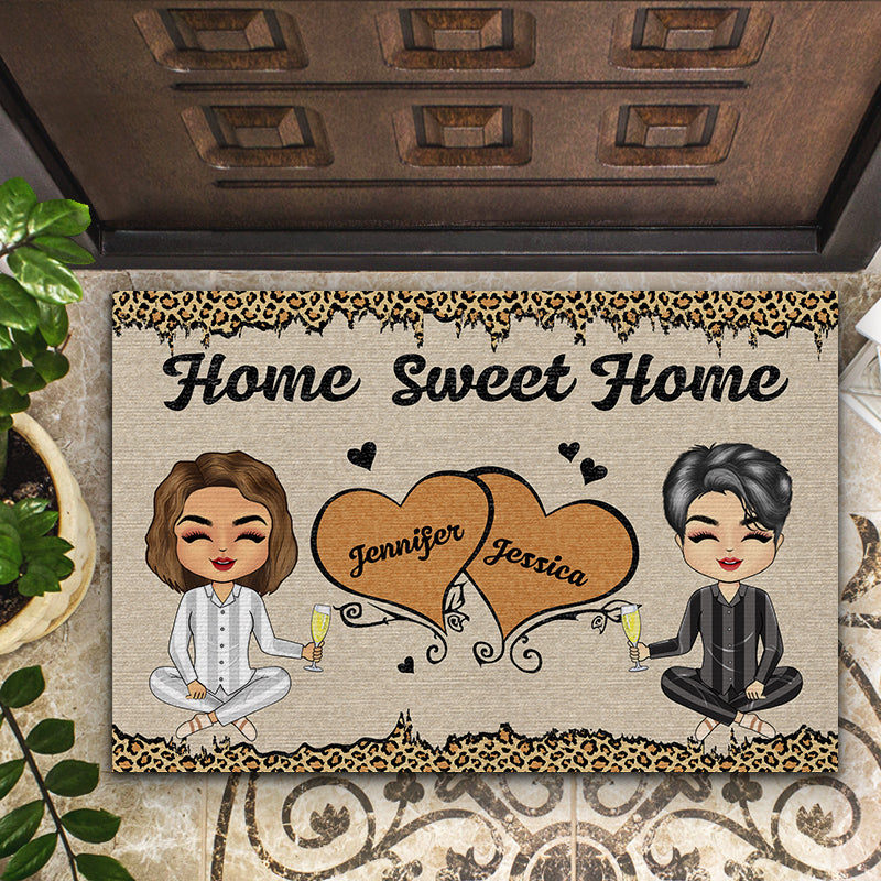 Chibi Couple Home Sweet Home - Personalized Custom Doormat