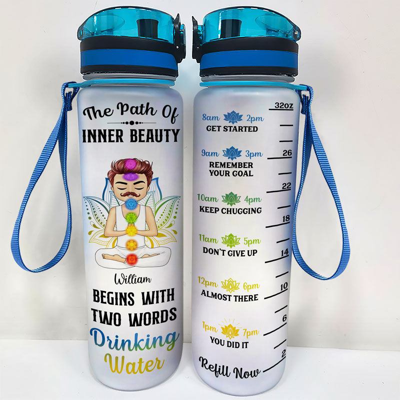 Begins With Drinking Water - Gift For Yoga Lovers - Personalized Custom Water Tracker Bottle