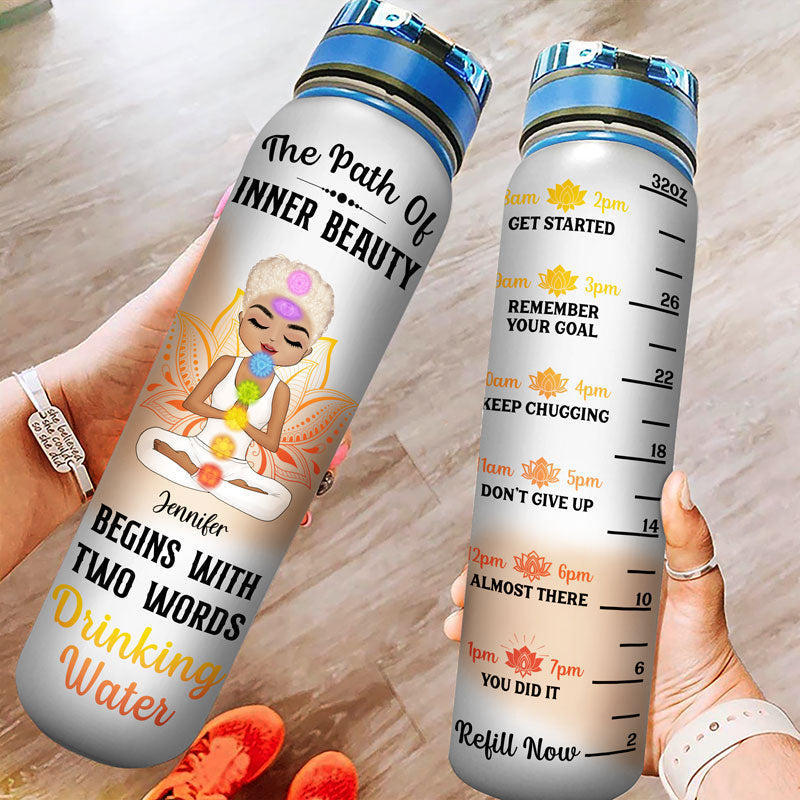 Begins With Drinking Water - Gift For Yoga Lovers - Personalized Custom Water Tracker Bottle