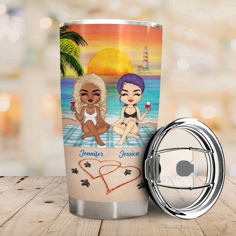 Beach Besties Chibi Girl Tanned And Tipsy - Gift For Besties - Personalized Custom Tumbler