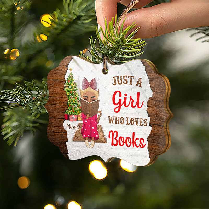 Christmas Reading Just A Girl Who Loves Books - Personalized Custom Wooden Ornament