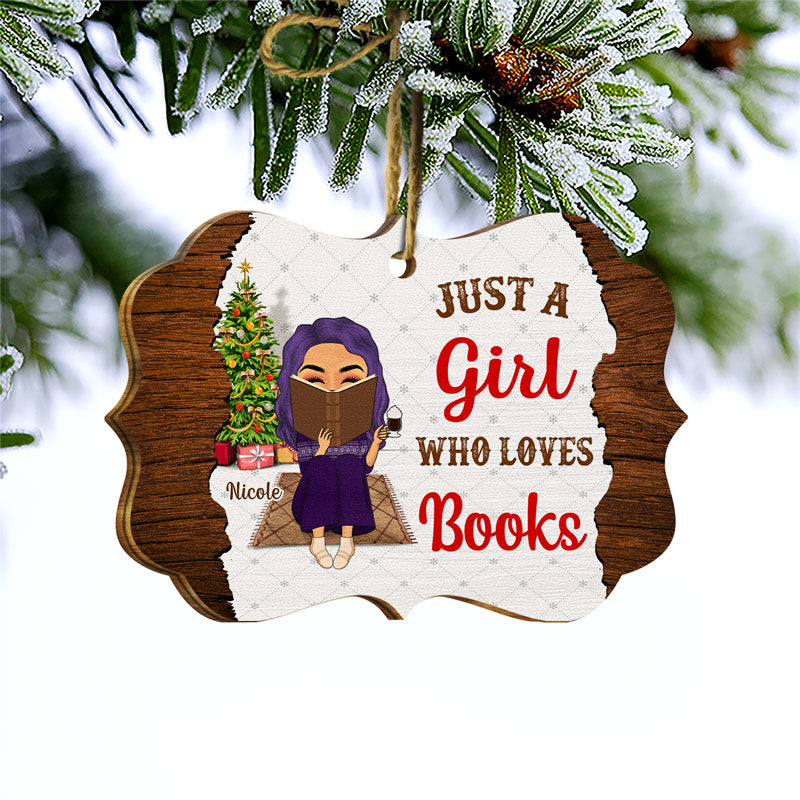 Christmas Reading Just A Girl Who Loves Books - Personalized Custom Wooden Ornament