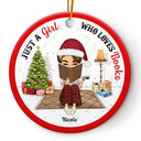 Christmas Reading Just A Girl Who Loves Books - Personalized Custom Circle Ceramic Ornament