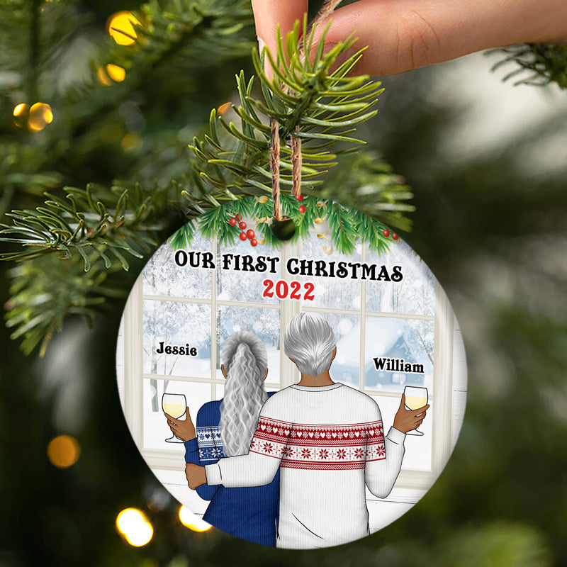 Our First Christmas - Gift For Couples - Personalized Custom Circle Ceramic Ornament