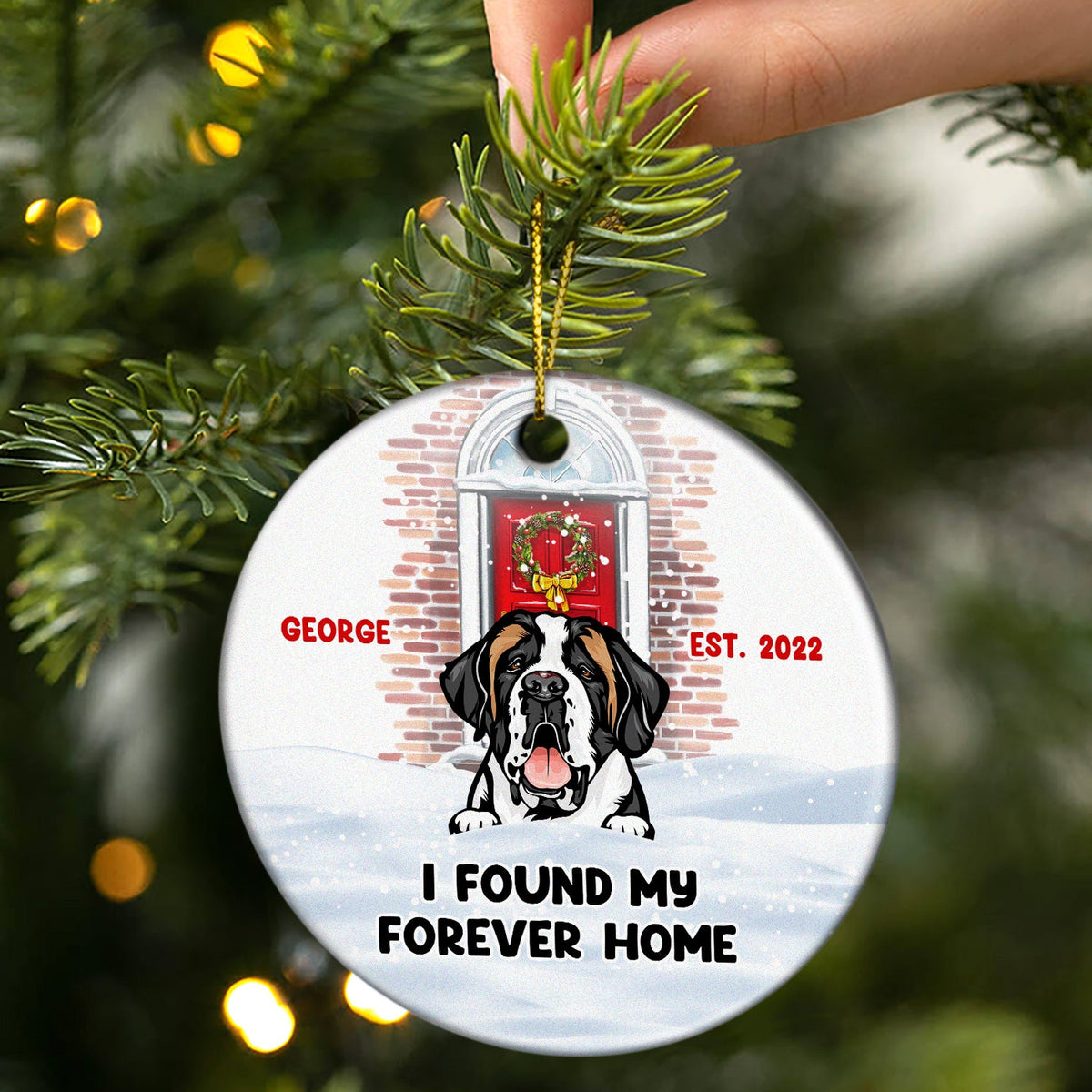 My Forever Home - Christmas Gift For Dog And Cat Lovers - Personalized Custom Circle Ceramic Ornament