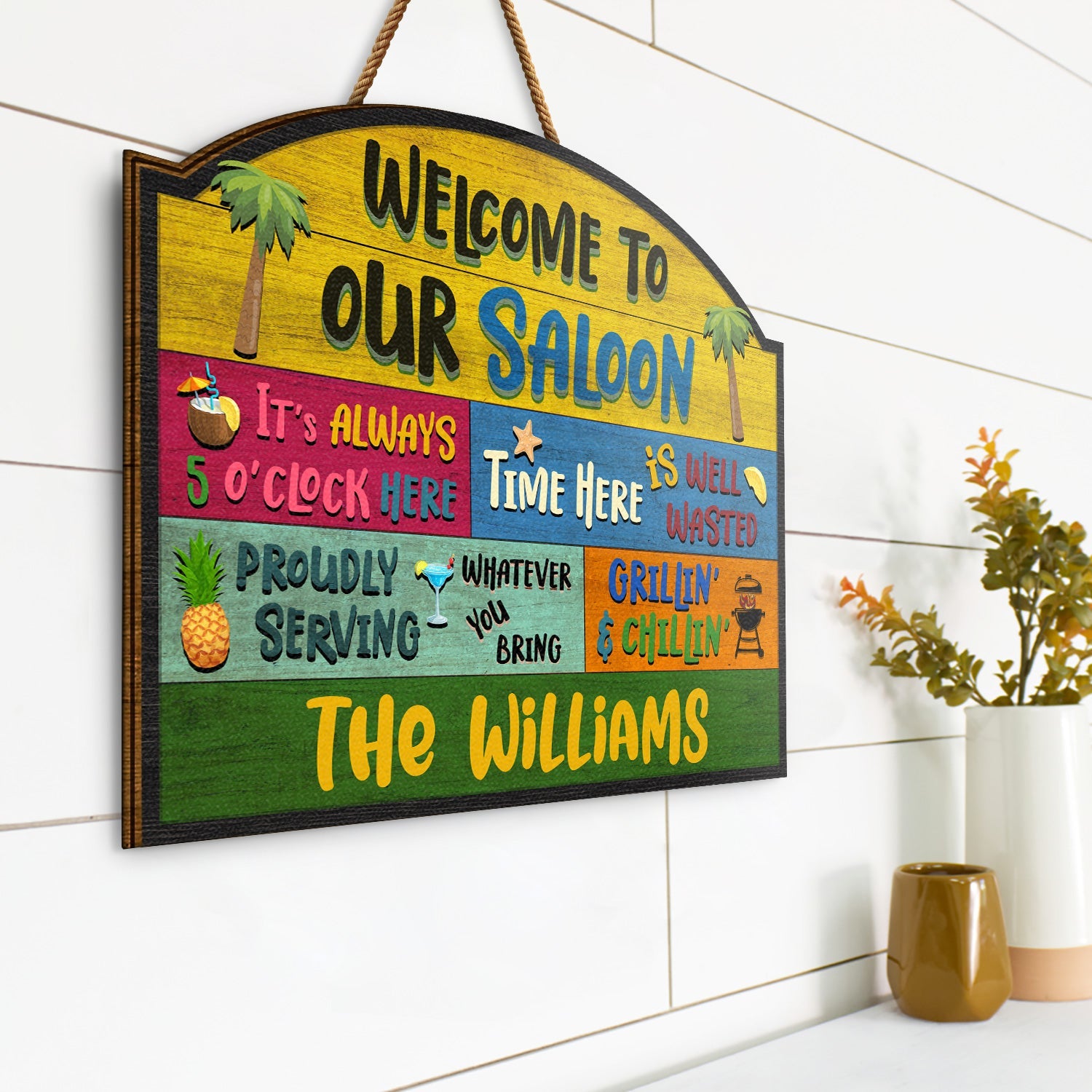 Welcome Grilling Chilling - Home Decor For Patio, Pool, Hot Tub, Deck, Shaverbahn, Bar - Personalized Custom Shaped Wood Sign