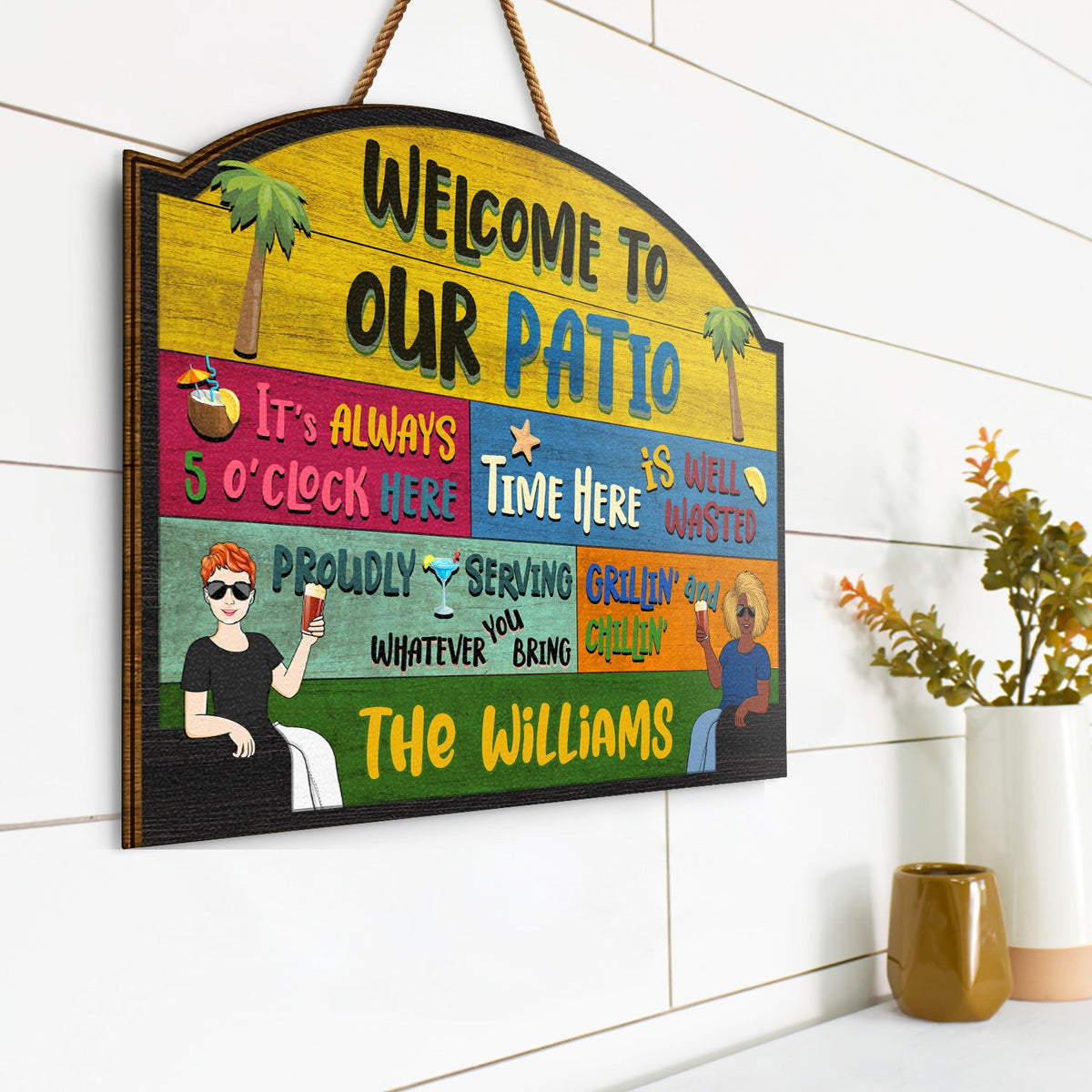 Couple Welcome Grilling Chilling - Home Decor For Patio, Pool, Hot Tub, Deck, Shaverbahn, Bar - Personalized Custom Shaped Wood Sign