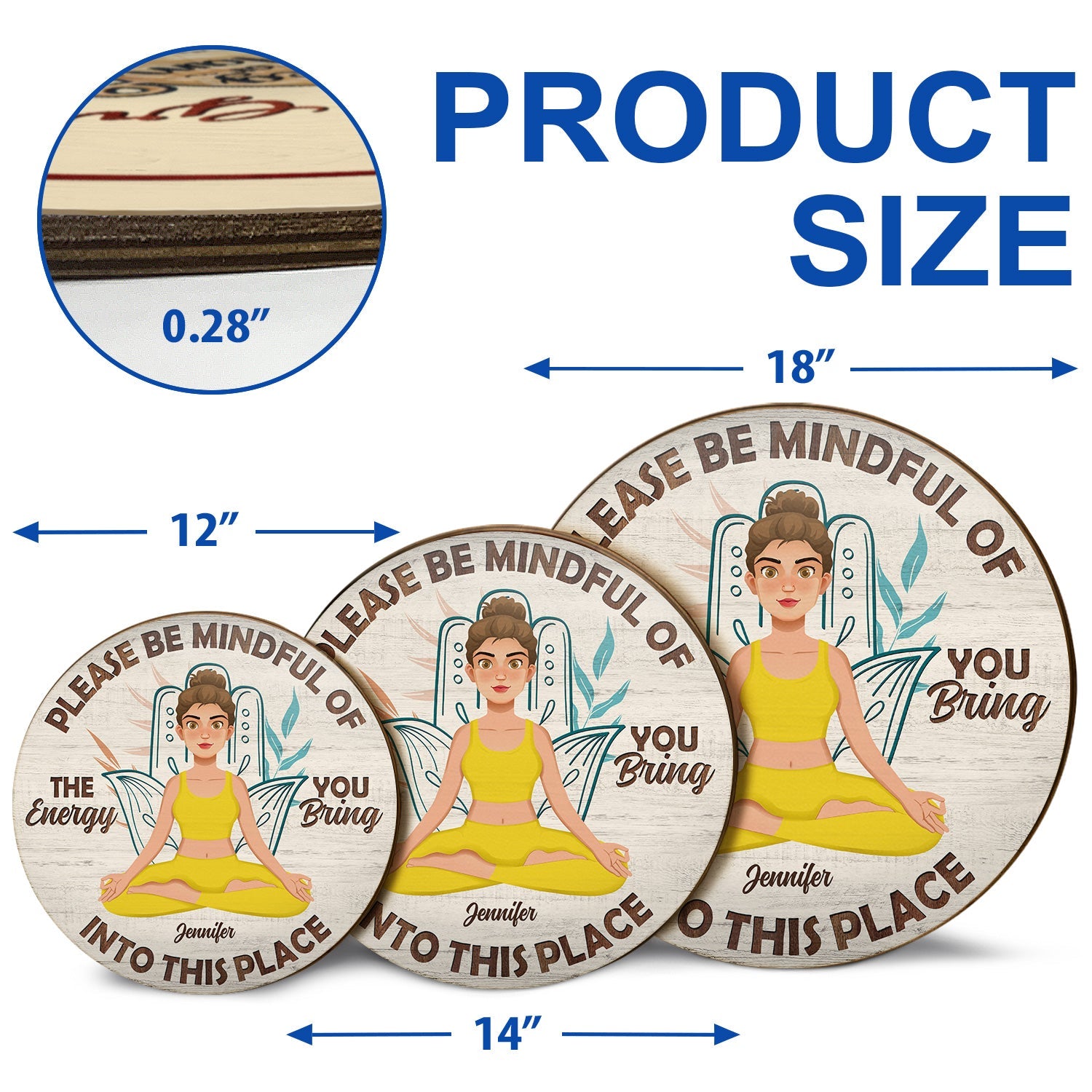 Please Be Mindful - Gift For Yoga Lovers - Personalized Wood Circle Sign