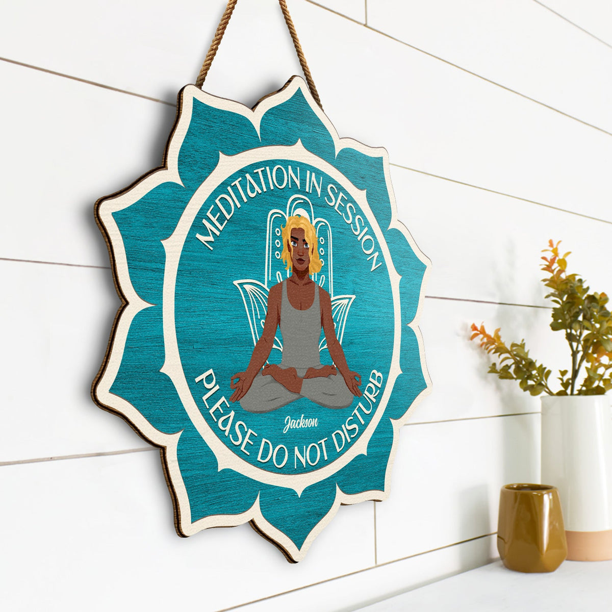 Meditation In Session - Gift For Yoga Lovers - Personalized Custom Shaped Wood Sign