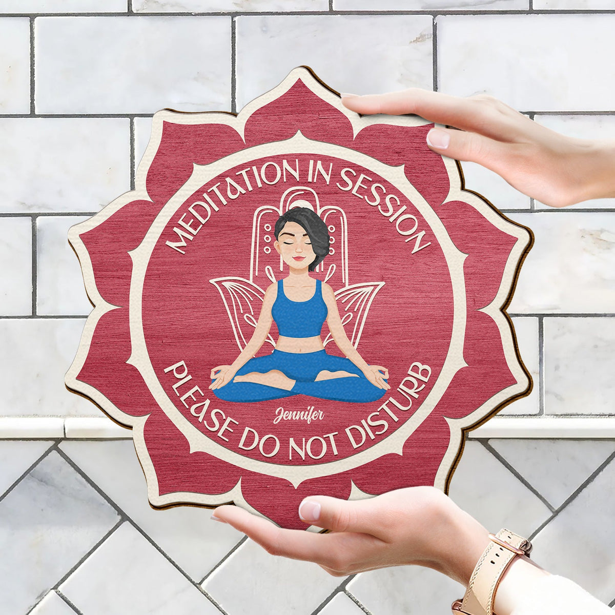 Meditation In Session - Gift For Yoga Lovers - Personalized Custom Shaped Wood Sign