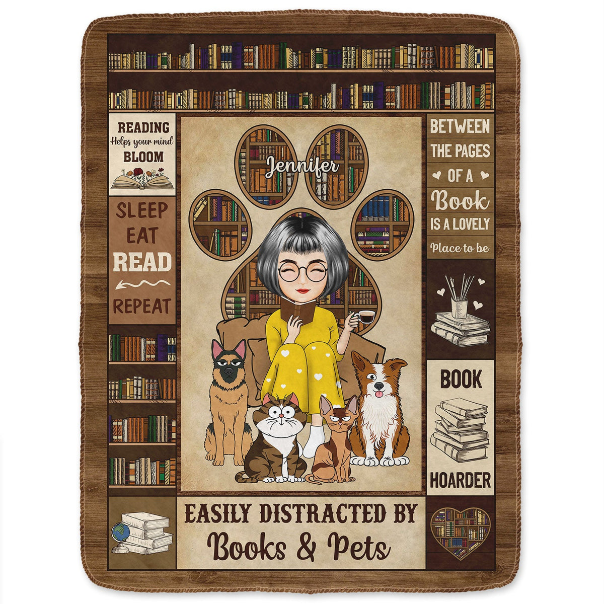 Reading Easily Distracted By Dogs Cats - Gift For Reading Lovers, Pet Lovers - Personalized Fleece Blanket