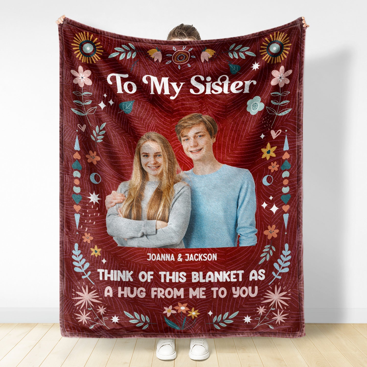 Custom Photo Think Of This Blanket - Gift For Sisters And Best Friends - Personalized Fleece Blanket