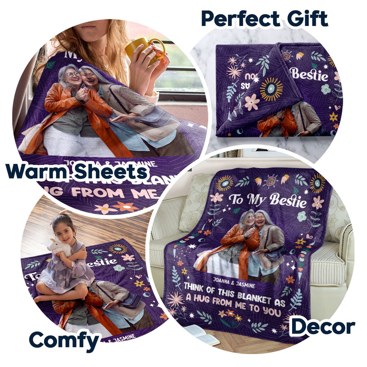 Custom Photo Think Of This Blanket - Gift For Sisters And Best Friends - Personalized Fleece Blanket