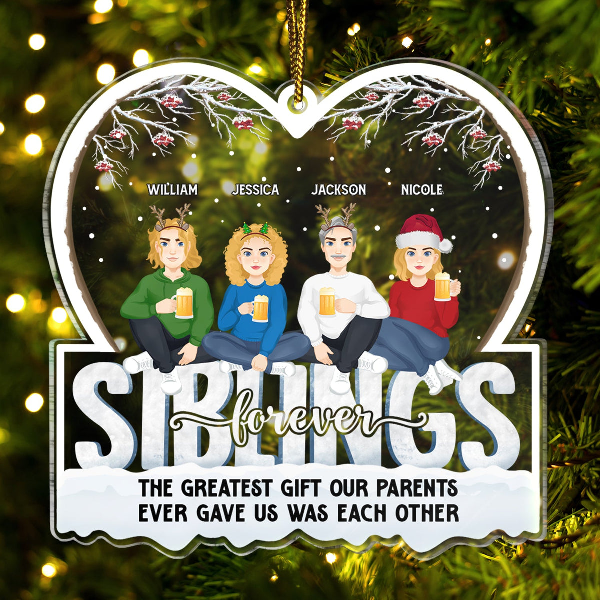 Christmas Flat Art Siblings Forever The Greatest Gift Our Parents Gave Us - Gift For Siblings - Personalized Custom Shaped Acrylic Ornament