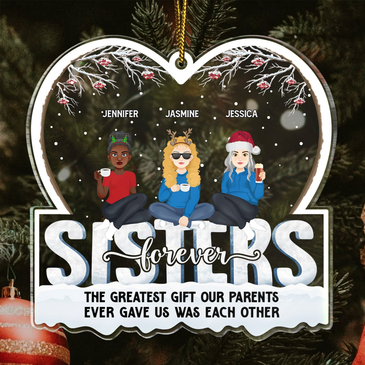 Christmas Flat Art Siblings Forever The Greatest Gift Our Parents Gave Us - Gift For Siblings - Personalized Custom Shaped Acrylic Ornament