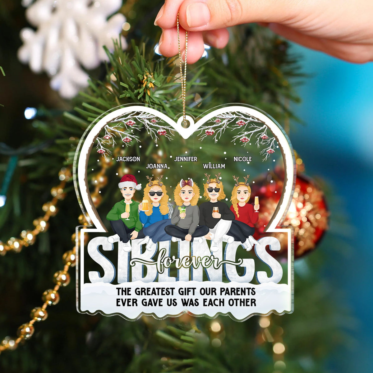 Christmas Flat Art Siblings Forever The Greatest Gift Our Parents Gave Us - Gift For Siblings - Personalized Custom Shaped Acrylic Ornament