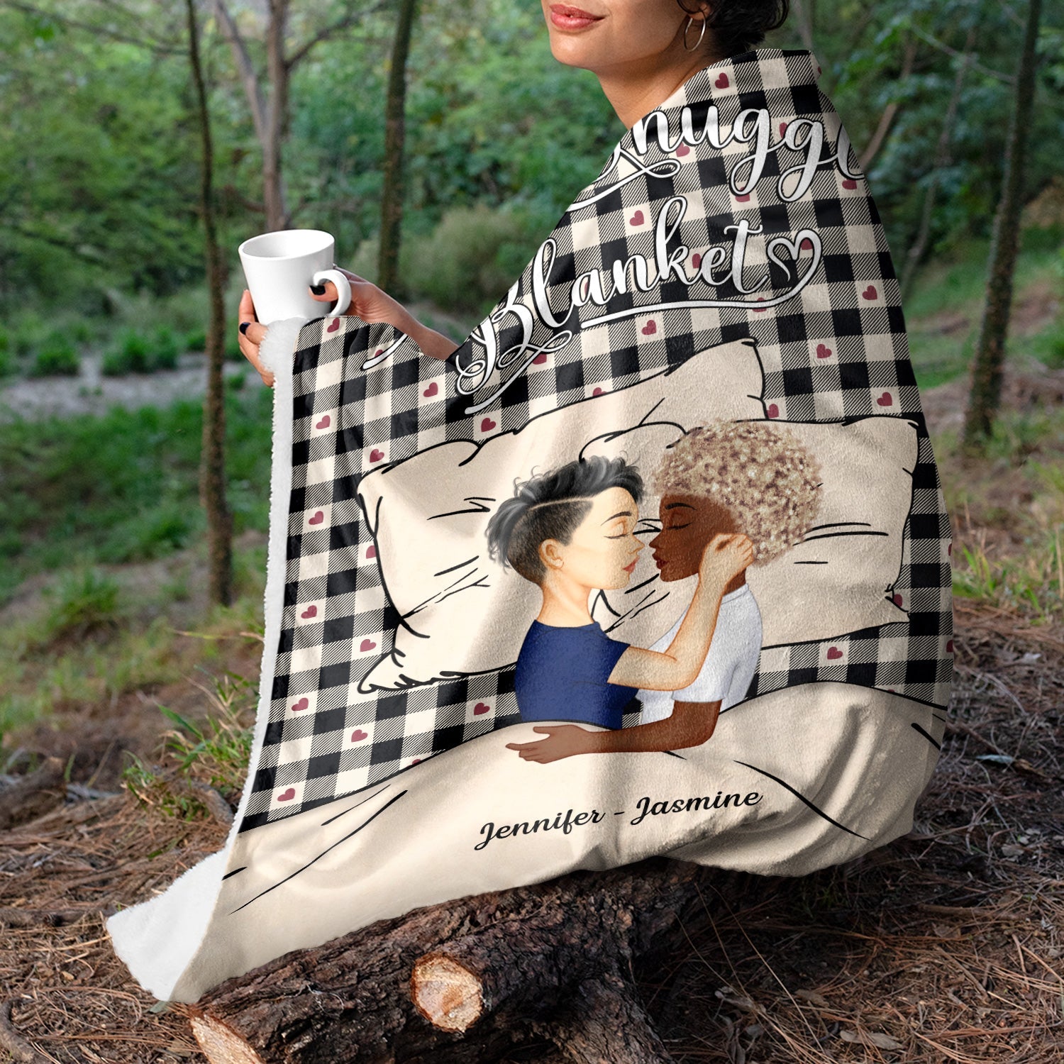 Side View Couple Our Snuggle Blanket - Gift For Couples - Personalized Fleece Blanket