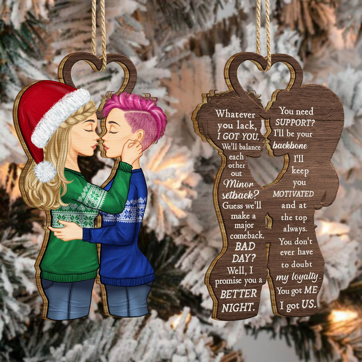 Christmas Couple We're A Team - Gift For Couples - Personalized Wooden Ornament Print 2 Sides