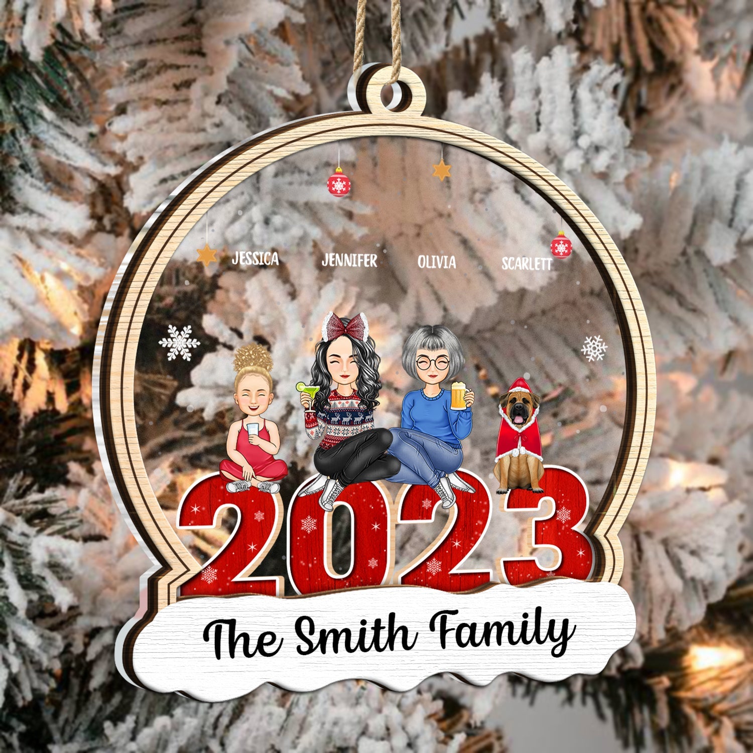 Christmas Family With Pets Custom Name - Gift For Family - Personalized 2-Layered Mix Ornament