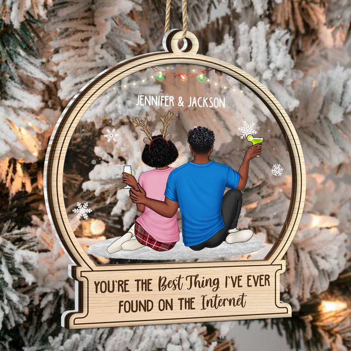 Christmas Couple Backside Couple Best Thing On The Internet - Gift For Couples - Personalized 2-Layered Mix Ornament