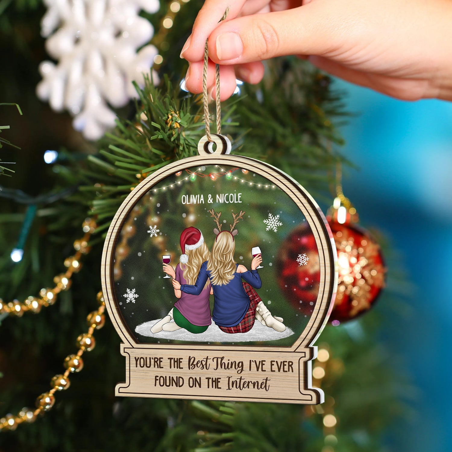 Christmas Couple Backside Couple Best Thing On The Internet - Gift For Couples - Personalized 2-Layered Mix Ornament